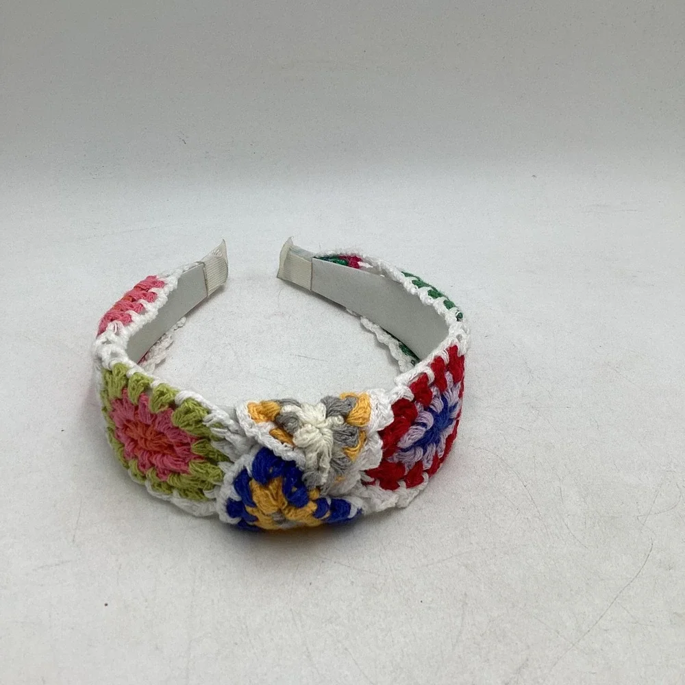 Granny Square Crochet Twisted Knot Headband Boho Retro Multi Color Accessory